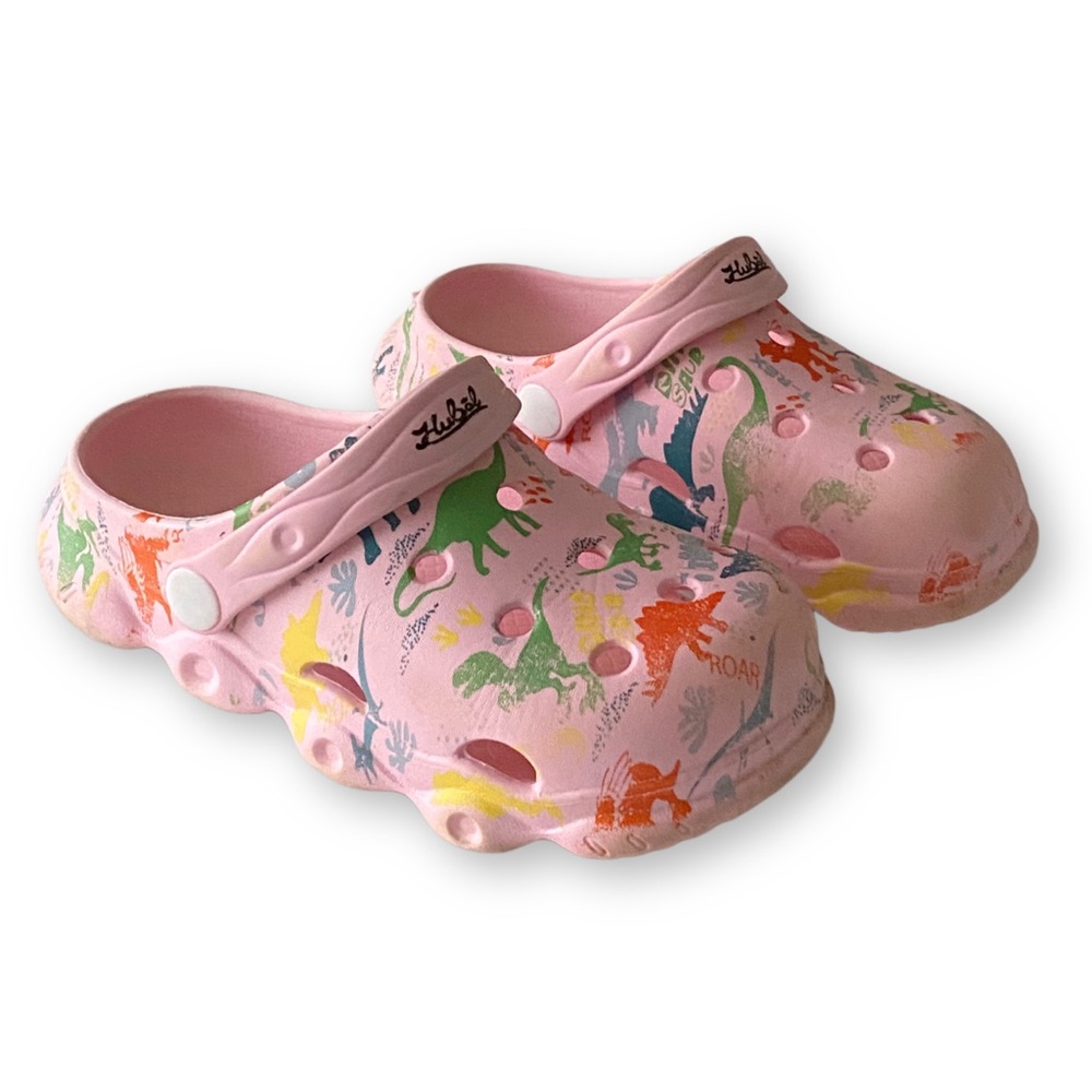 Hubol Dinosaur Croc Clogs Little Kids Size 1.5 Pink and Rainbow Slip On Shoes